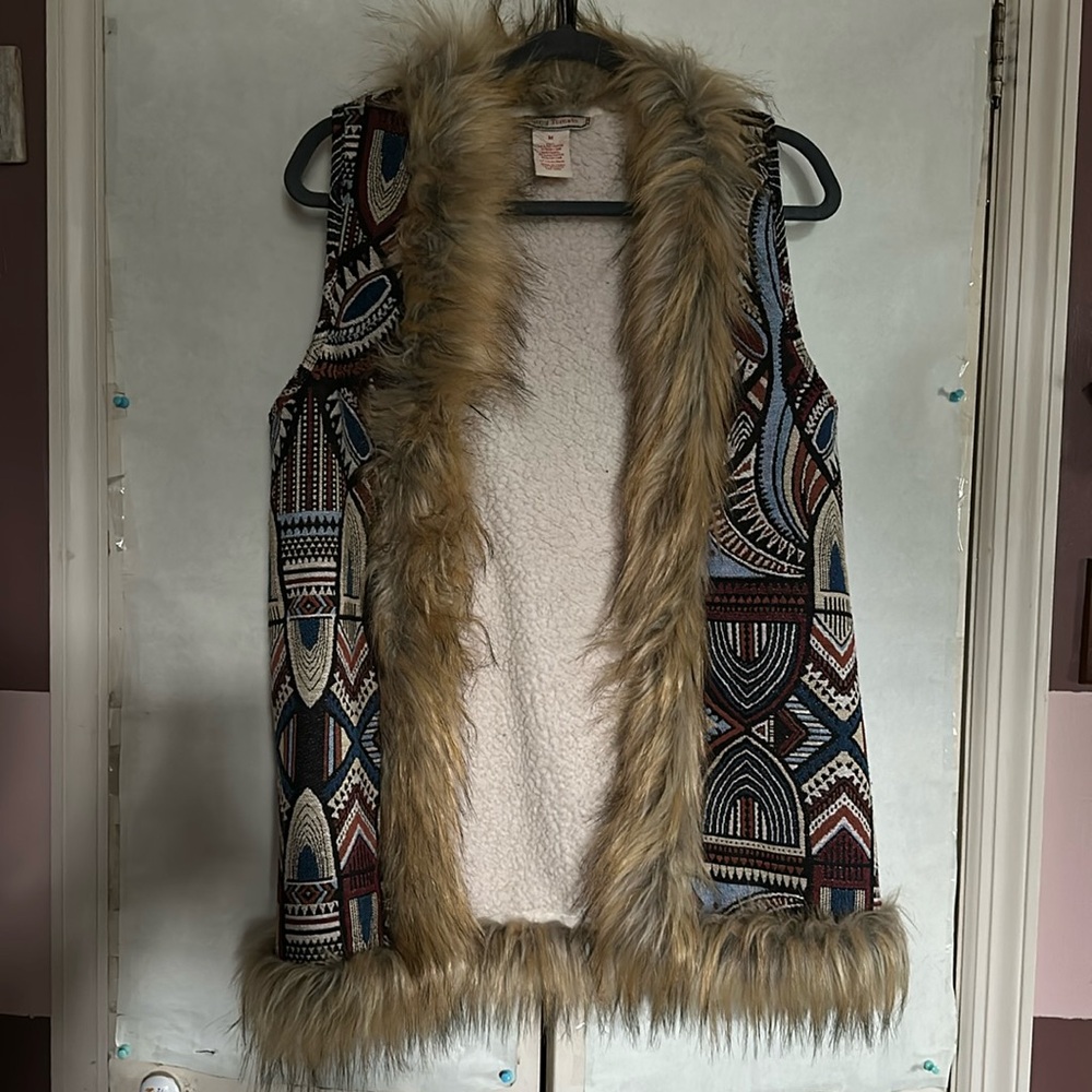 Flying Tomato fur trimmed tribal/boho long vest